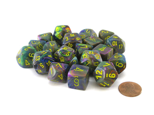 Bag of 20 Festive Polyhedral Dice - Rio with Yellow Numbers