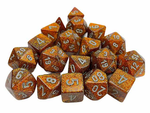 Bag of 20 Glitter Polyhedral Chessex Dice - Gold with Silver Numbers