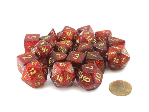Bag of 20 Glitter Polyhedral Dice - Ruby with Gold Numbers