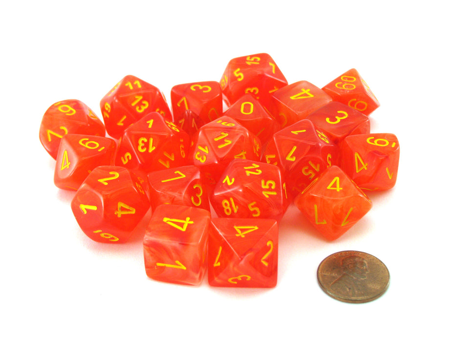 Bag of 20 Ghostly Glow Polyhedral Dice - Orange with Yellow Numbers