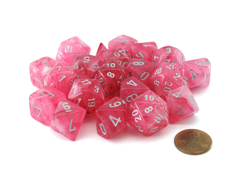 Bag of 20 Ghostly Glow Polyhedral Dice - Pink with Silver Numbers