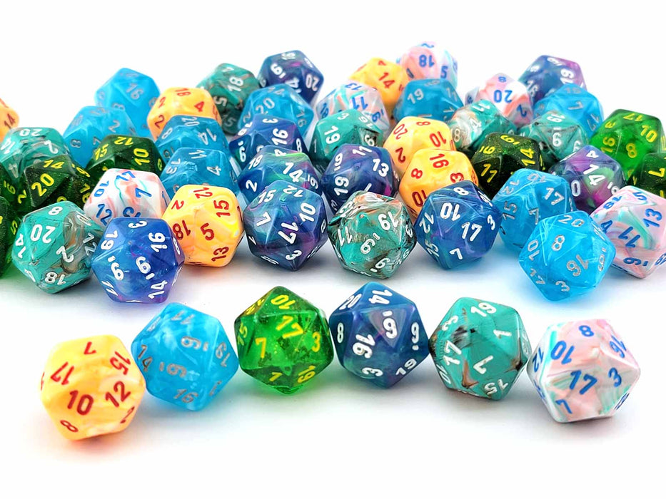 Bag of 50 d20s Dice Menagerie #10 - Marble, Festive, and Borealis Mix