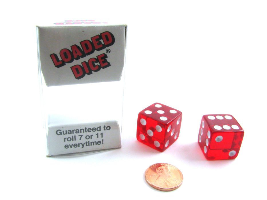 Set of 2 19mm D6 Mis-Spotted Trick Dice - Transparent Red with White Pips