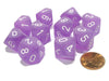 Set of 10 Chessex Frosted D10 Dice - Purple with White Numbers