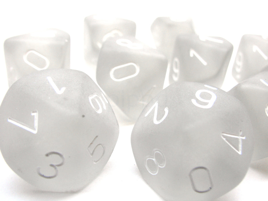 Pack Of 10 Chessex Frosted D10 Dice - Light Smoke with White Numbers