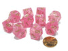 Set of 10 Chessex Holiday D10 Dice - Easter Pink with Gold Numbers