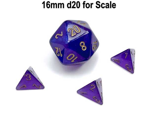 Luminary Borealis 12mm Mini 4 Sided D4 Dice, 6 Pieces - Royal Purple with Gold