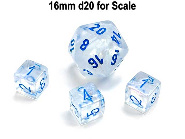 Luminary Borealis 9mm Mini 6 Sided D6 Dice, 6 Pieces - Icicle with Light Blue