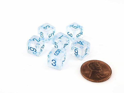 Luminary Borealis 9mm Mini 6 Sided D6 Dice, 6 Pieces - Icicle with Light Blue