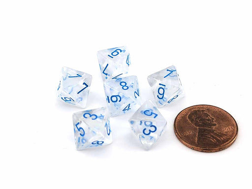 Luminary Borealis 9mm Mini 8 Sided D8 Dice, 6 Pieces - Icicle with Light Blue