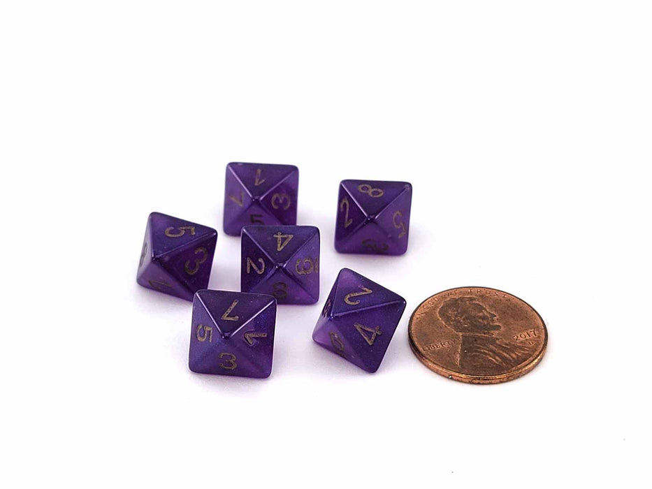 Luminary Borealis 9mm Mini 8 Sided D8 Dice, 6 Pieces - Royal Purple with Gold