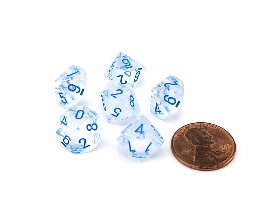 Luminary Borealis 10mm Mini 10 Sided D10 Dice, 6 Pieces - Icicle with Light Blue