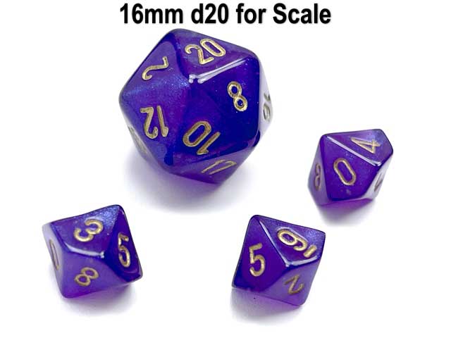 Luminary Borealis 10mm Mini 10 Sided D10 Dice, 6 Pieces - Royal Purple with Gold