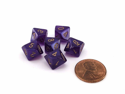 Luminary Borealis 10mm Mini 10 Sided D10 Dice, 6 Pieces - Royal Purple with Gold
