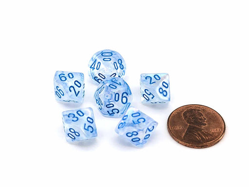 Luminary Borealis 10mm Mini Tens D10 Dice, 6 Pieces - Icicle with Light Blue