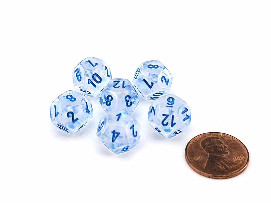 Luminary Borealis 12mm Mini 12 Sided D12 Dice, 6 Pieces - Icicle with Light Blue