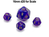 Luminary Borealis 12mm Mini 12 Sided D12 Dice, 6 Pieces - Royal Purple with Gold
