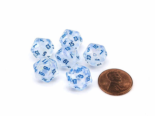 Luminary Borealis 12mm Mini 20 Sided D20 Dice, 6 Pieces - Icicle with Light Blue