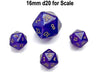 Luminary Borealis 12mm Mini 20 Sided D20 Dice, 6 Pieces - Royal Purple with Gold