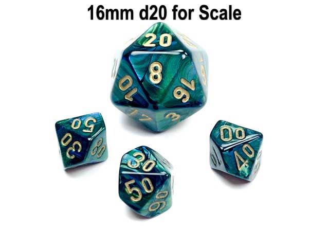Scarab 10mm Mini Tens D10 Dice, 6 Pieces - Jade with Gold Numbers