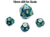Scarab 12mm Mini 12 Sided D12 Dice, 6 Pieces - Jade with Gold Numbers