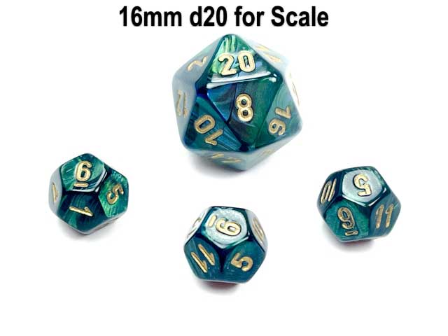 Scarab 12mm Mini 12 Sided D12 Dice, 6 Pieces - Jade with Gold Numbers