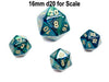Scarab 12mm Mini 20 Sided D20 Dice, 6 Pieces - Jade with Gold Numbers