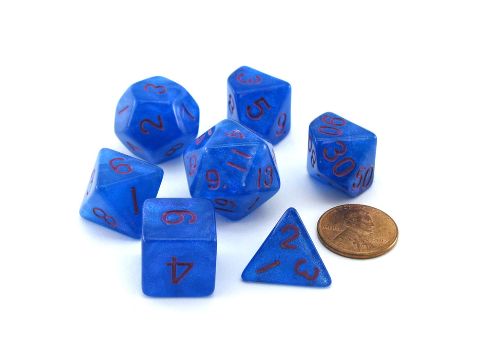 Acrylic Stardust 7-Die Polyhedral 16mm Dice Set - Blue with Purple Numbers