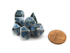 Mini 10mm Polyhedral Dice Set, 7 Pieces - Marble with Blue Numbers