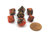 Mini 7-Die Polyhedral Dice Set - Red and Black with Gold Numbers