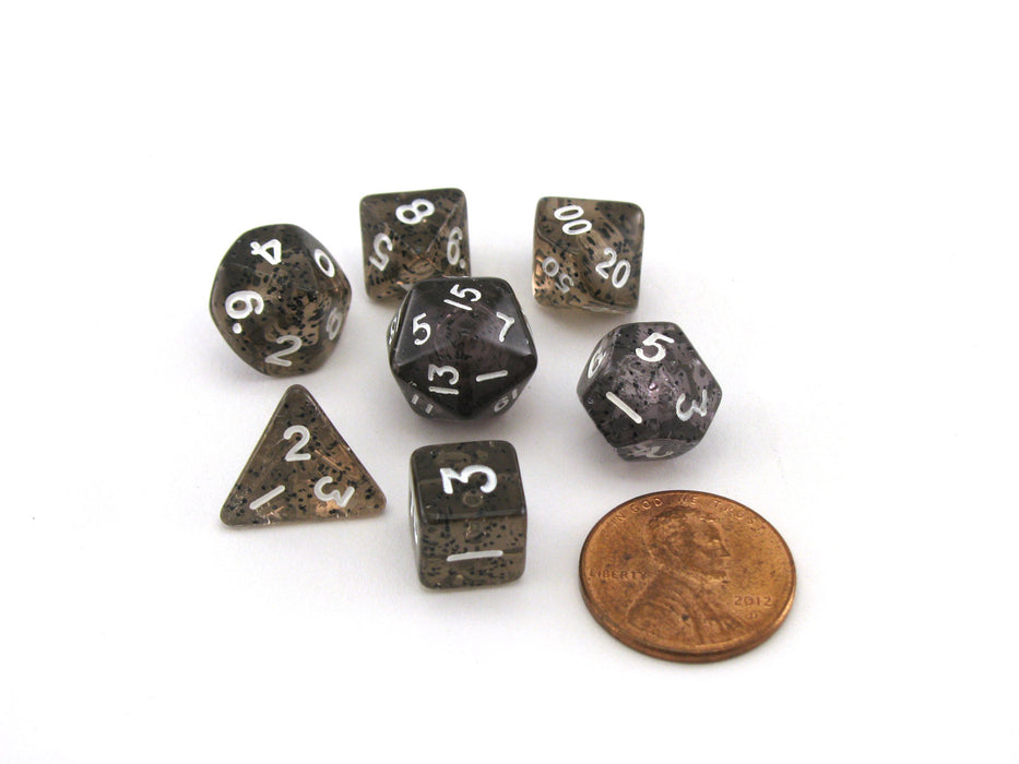 Mini 7-Die Polyhedral Dice Set - Ethereal Black with White Numbers