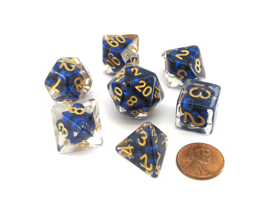 Pearl Resin 16mm 7-Die Polyhedral Dice Set - Royal Blue with Gold Numbers