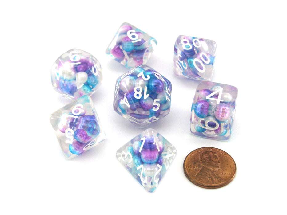 Pearl Resin 16mm 7-Die Polyhedral Dice Set - Gradient Purple Teal with White