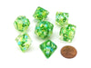 Pearl Resin 16mm 7-Die Polyhedral Dice Set - Sea Foam with Green Numbers
