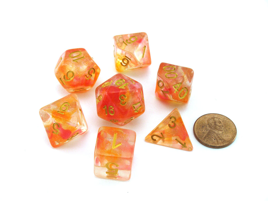 Unicorn Resin 16mm 7-Die Polyhedral Dice Set - Mystic Embers