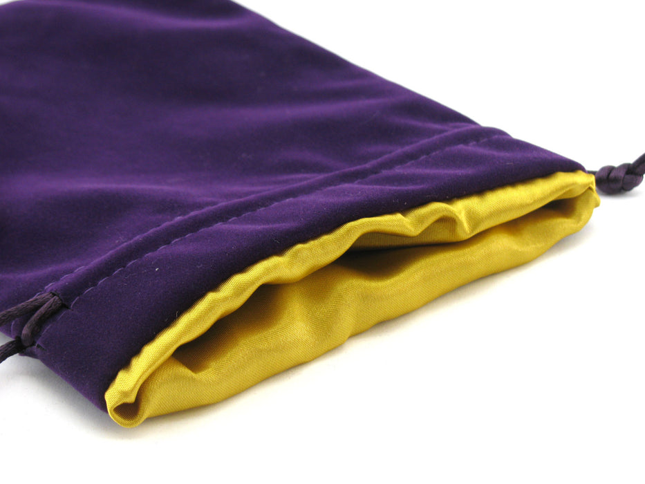 Large 6in x 8in Velvet Dice Bag with Satin Lining - Purple with Gold Lining