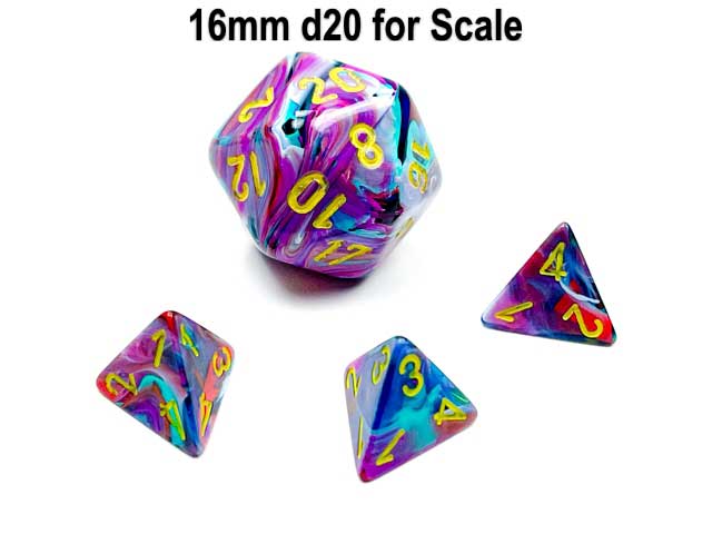 Festive 12mm Mini 4 Sided D4 Dice, 6 Pieces - Mosaic with Yellow Numbers