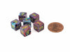 Festive 9mm Mini 6 Sided D6 Dice, 6 Pieces - Mosaic with Yellow Numbers