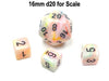 Festive 9mm Mini 6 Sided D6 Dice, 6 Pieces - Circus with Black Numbers