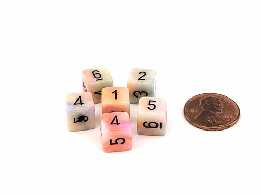 Festive 9mm Mini 6 Sided D6 Dice, 6 Pieces - Circus with Black Numbers