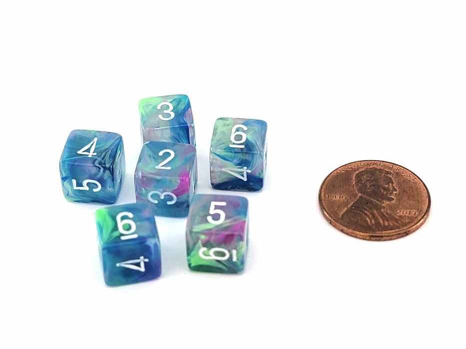 Festive 9mm Mini 6 Sided D6 Dice, 6 Pieces - Waterlily with White Numbers