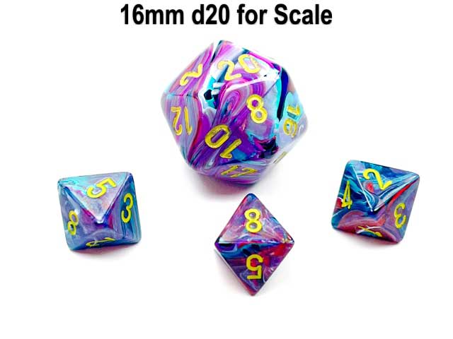 Festive 9mm Mini 8 Sided D8 Dice, 6 Pieces - Mosaic with Yellow Numbers