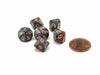 Festive 10mm Mini 10 Sided D10 Dice, 6 Pieces - Mosaic with Yellow Numbers