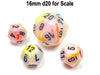 Festive 12mm Mini 12 Sided D12 Dice, 6 Pieces - Circus with Black Numbers