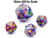 Festive 12mm Mini 20 Sided D20 Dice, 6 Pieces - Mosaic with Yellow Numbers