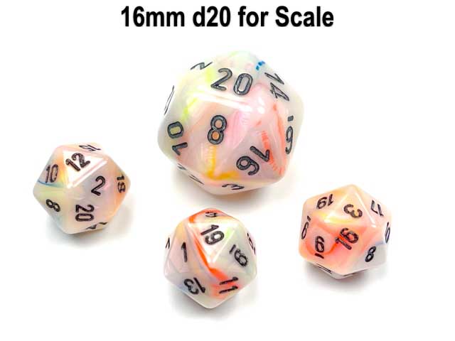 Festive 12mm Mini 20 Sided D20 Dice, 6 Pieces - Circus with Black Numbers