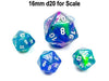 Festive 12mm Mini 20 Sided D20 Dice, 6 Pieces - Waterlily with White Numbers