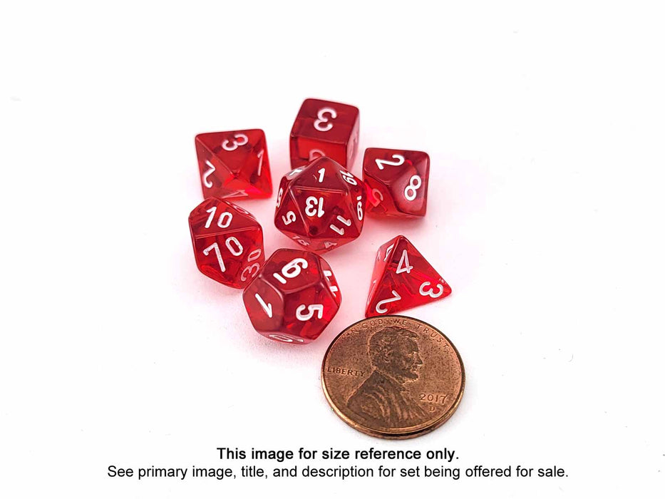 Polyhedral Mini 7-Die Set, Glitter - Ruby with Gold Numbers