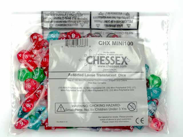 Bag of 100 Mini-Polyhedral Dice - Includes d6, d8, d10, tens d10, d12, and d20