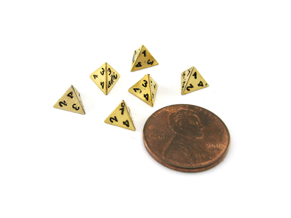 Micro Metal 5mm Gold Colored Chessex Dice, 6 Pieces - D4